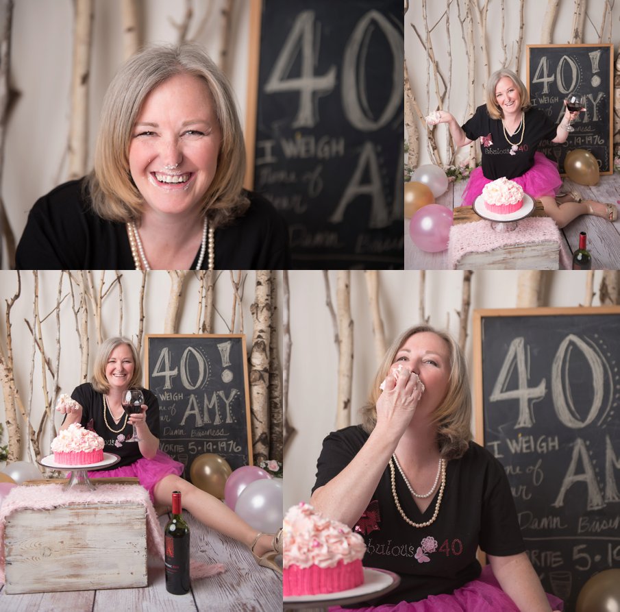 Pink Adult cake smash 40 year old birthday