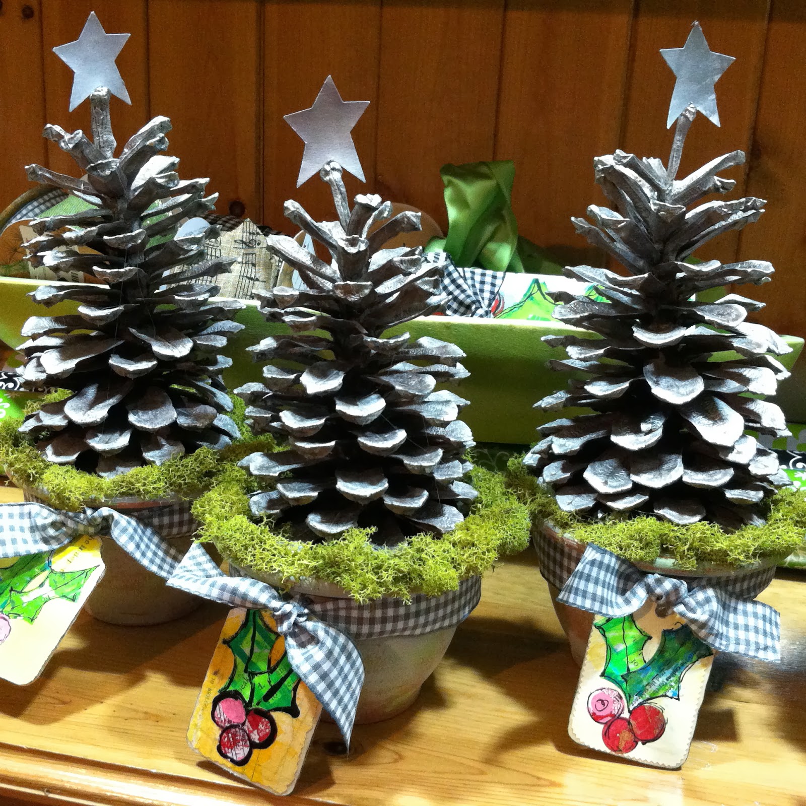 Lucy's Lampshade: Pine cone topiary trees
