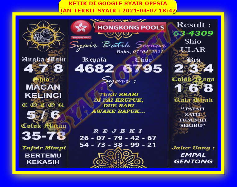 Syair Hk 7 April 2021 Kode Syair Sgp Syair Hk Syair Sydney 2021