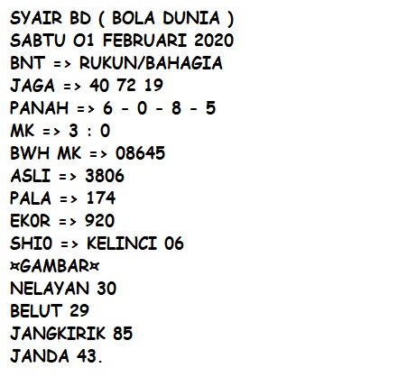 Syair Togel Singapore 01 Februari 2020 Pohon4d