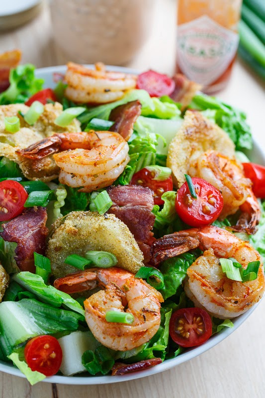 Blackened Shrimp and Fried Green Tomato Po Boy Salad Recipe on Closet