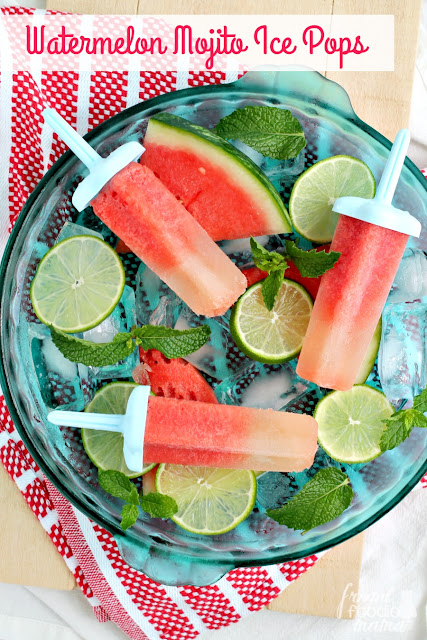 Inspired by a favorite summertime cocktail, these Watermelon Mojito Ice Pops will make the perfect adults-only poolside treat or a refreshing ending to a backyard BBQ.