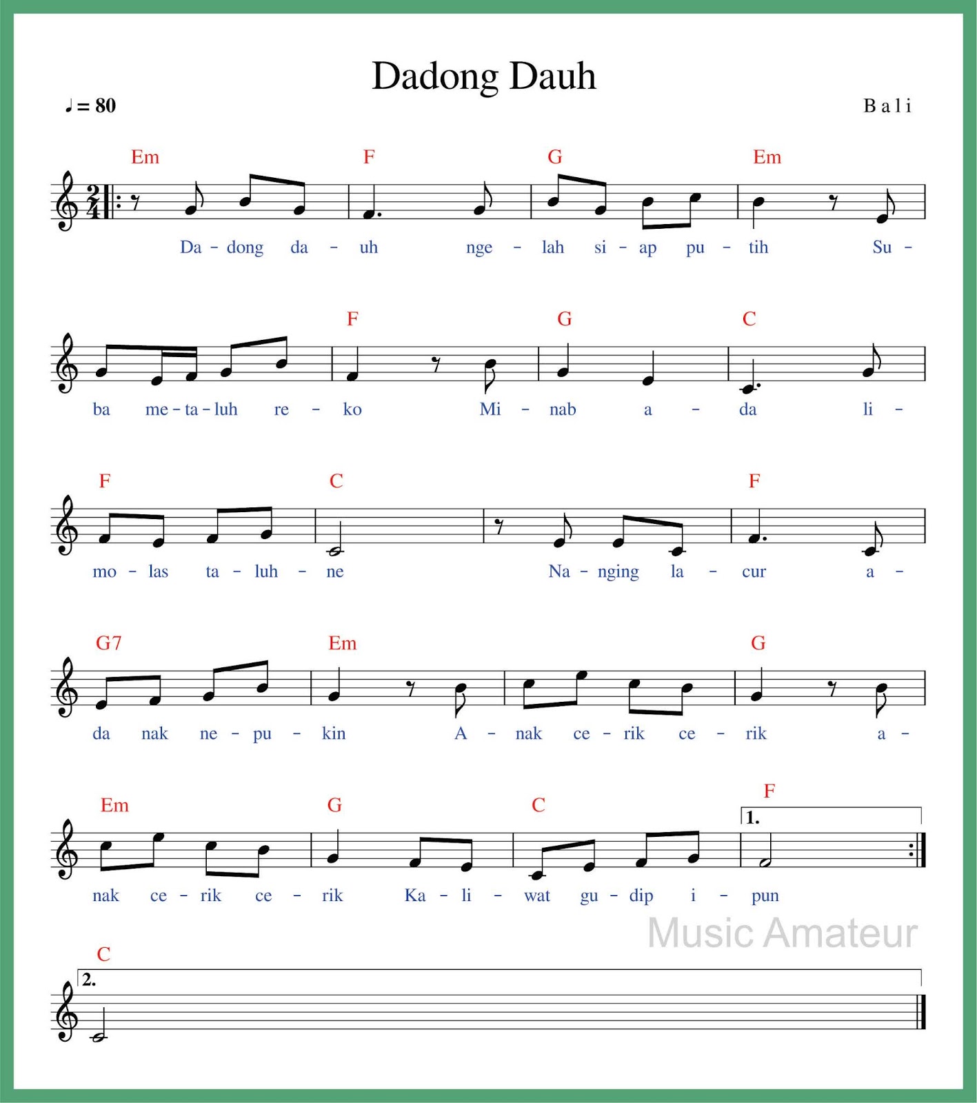 Not Angka Dadong Dauh SEPUTAR MUSIK