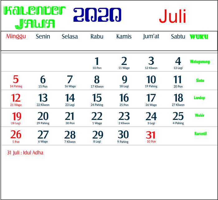 Kalender Jawa 2012 Juli