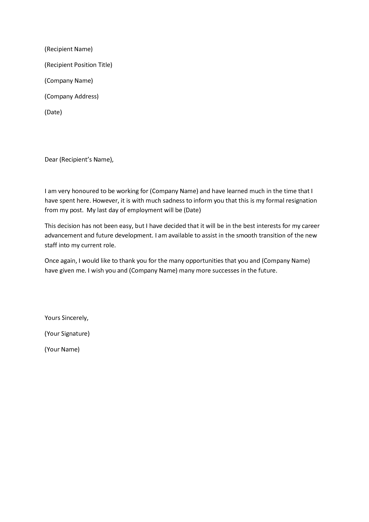 Writing A Resignation Letter Template Resume Letter