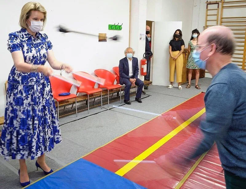 Queen Mathilde wore a new Queena willow patterns midi dress from Diane Von Furstenberg