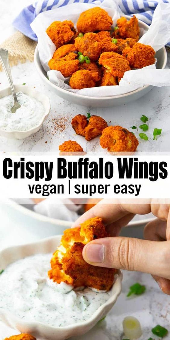 CAULIFLOWER BUFFALO WINGS WITH VEGAN RANCH DIP - COOKS DISHES