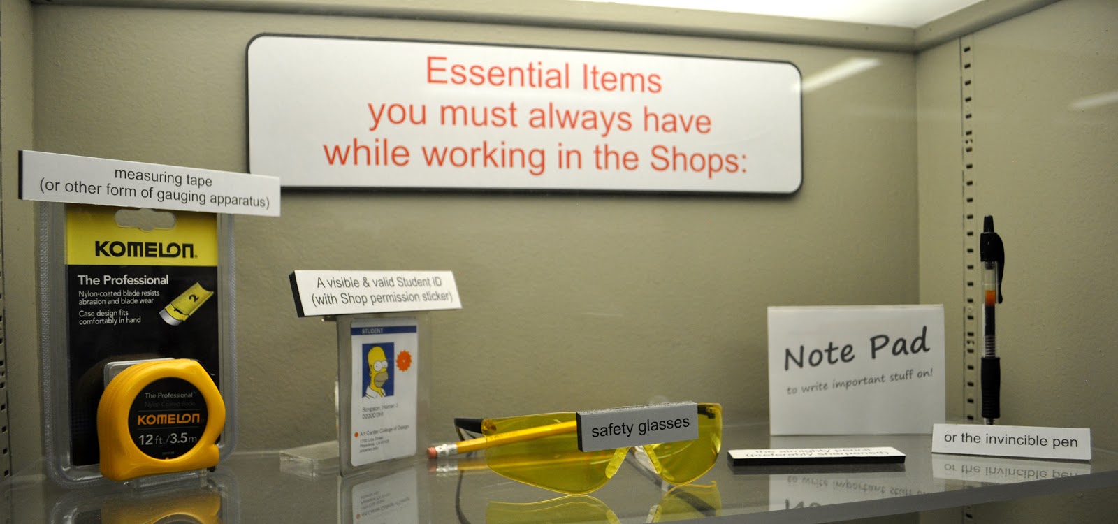 Art Center College of Design Pasadena, "Essential items you must always