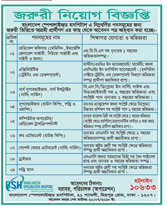 Bangladesh Specialized Hospital Job Circular 2018 Education and Job Magazine