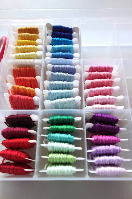 plastic bobbins, bobbins,embroidery, sewing, sewing crafts, fabric crafts, sewing kit, blah to TADA, handmade, crafts, DMC thread, embroidery projects