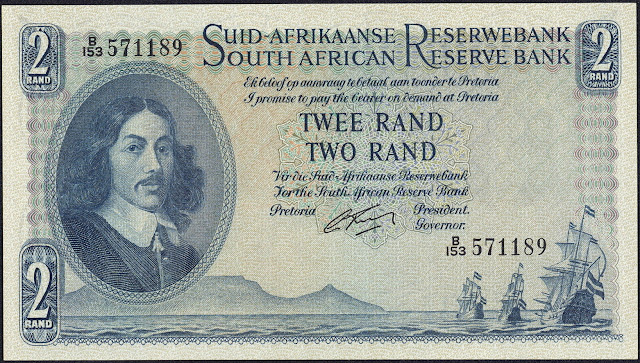 South African Currency 2 Rand banknote 1965 Jan van Riebeeck