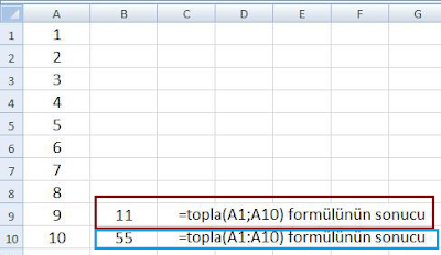 toplama excell