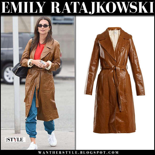 Emily Ratajkowski in brown leather trench coat on April 9 ~ I want her