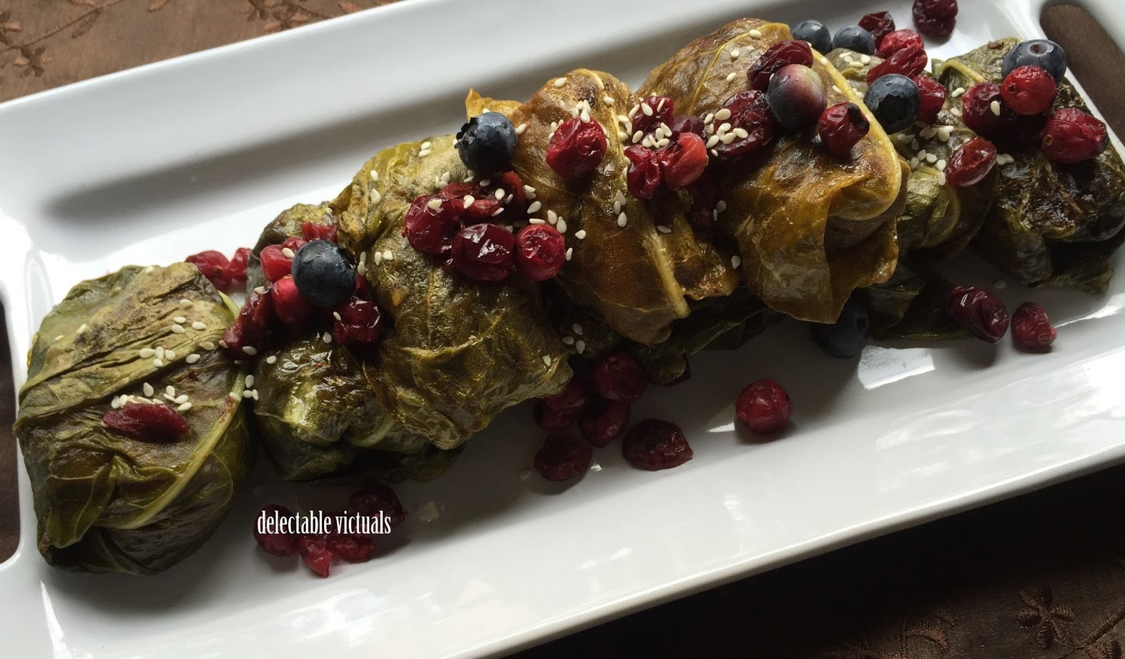 Delectable Victuals Stuffed Kohlrabi Greens Dolma Bites