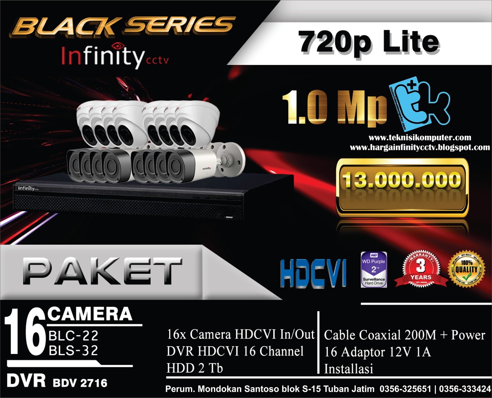 PAKET CCTV INFINITY BLACK SERIES 16 CHANNEL 720 PIXEL