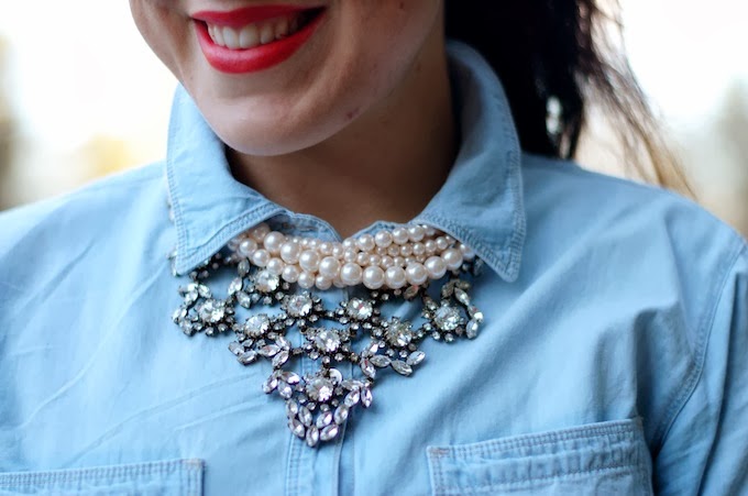 DIY tulle midi skirt and chambray blouse