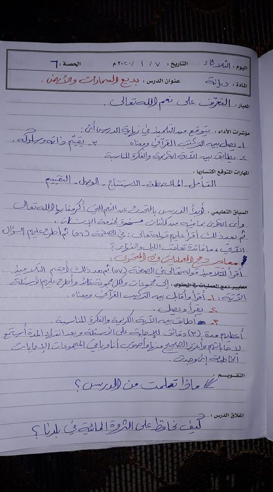 تحضير درس بديع السماوات والأرض ديانة للصف الثالث الفصل الثاني