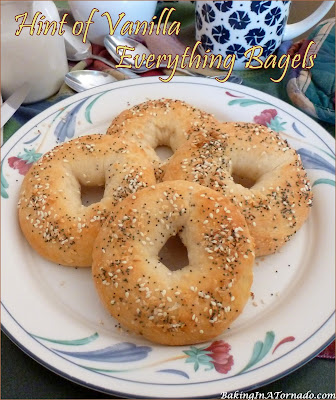 Hint of Vanilla Everything Bagel, a hint of vanilla in the dough, homemade everything seasoning on top, preps in 10 minutes, bakes in 25!| Recipe developed by www.BakingInATornado.com | #recipe #bake