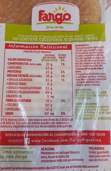 ingredientes de pan lactal