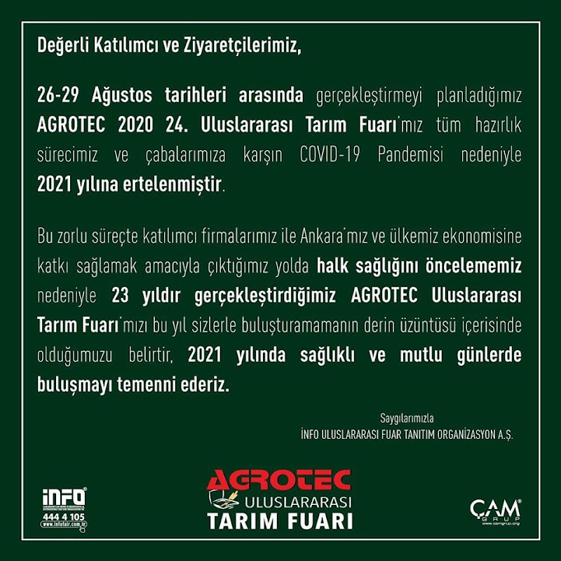 AGROTEC 2020 Tarım Fuarı İptali Hakkındaki Basın Açıklaması