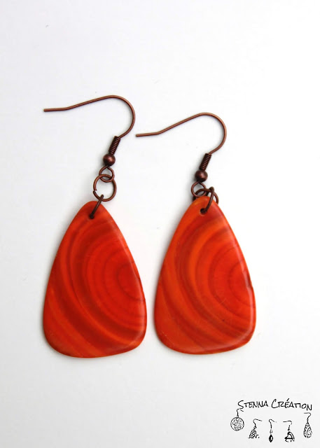 Boucles d'oreilles en pâte polymère restes orange extrudeuse Stenna Création