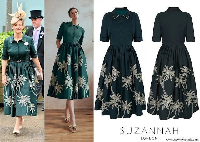 The Countess of Wessex wore Suzannah metallic embroidery palm venice shirt dress