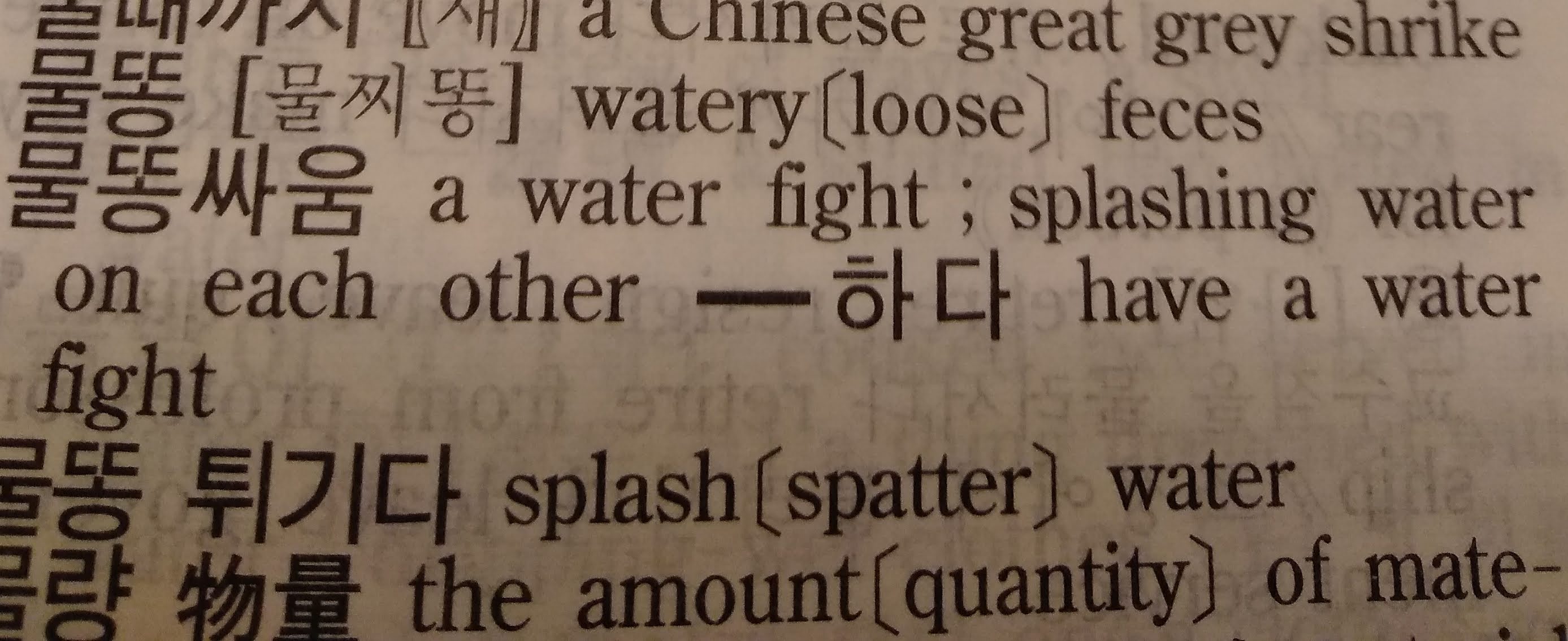 Korean Language Notes: What does 물똥싸움 literally mean?