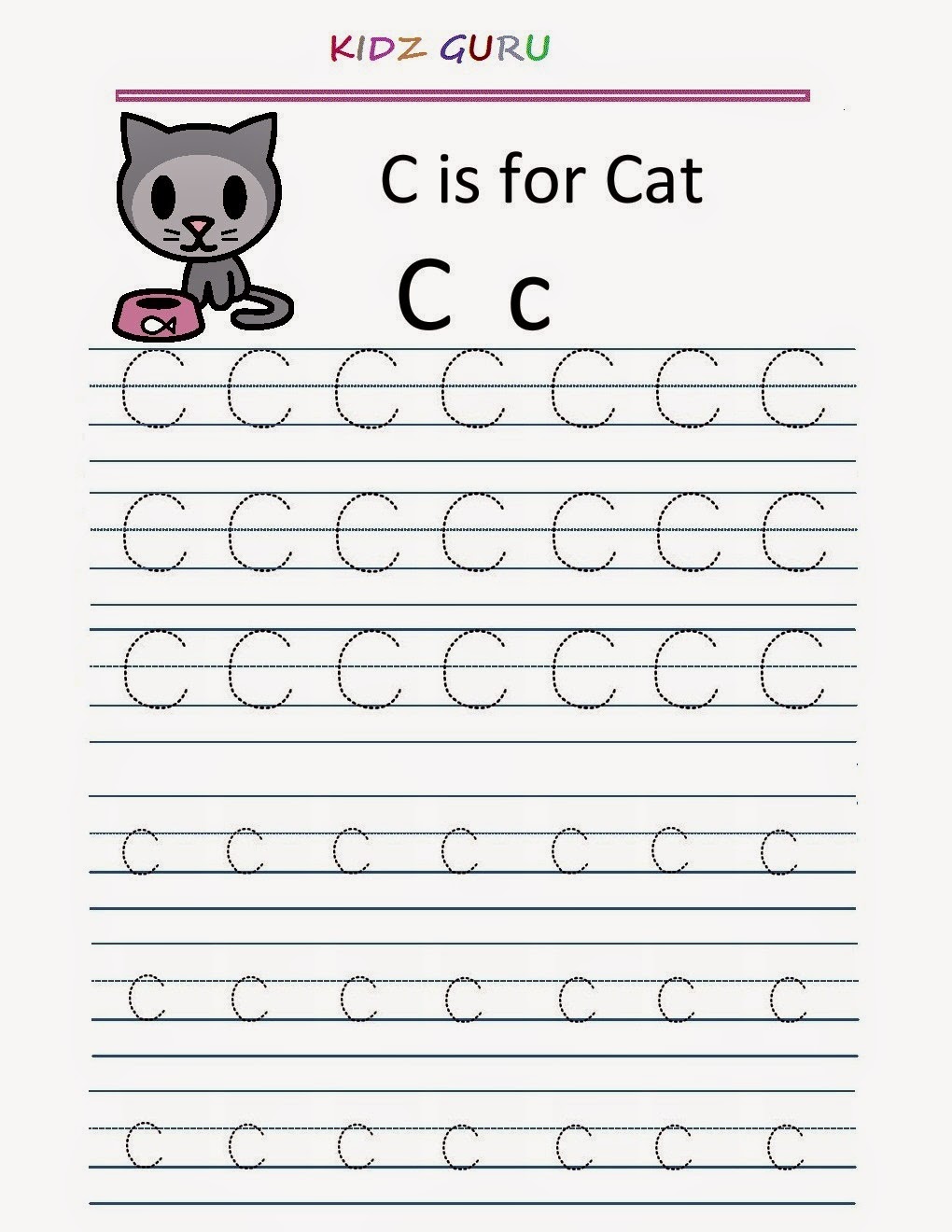 Kindergarten Worksheets: Printable Tracing Worksheet - Alphabet C c