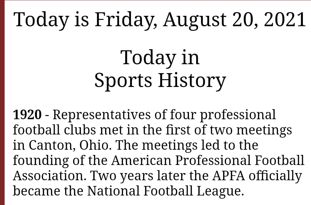 today is friday, august 20, 2021 today in sports history 1920- representatives