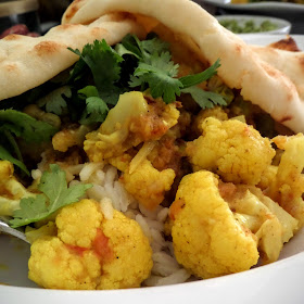 Cauliflower Curry:  Tender cauliflower cooked in warm Indian spices.