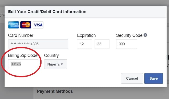 debit card five digit zip code