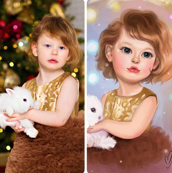 The artist turns children into cartoon characters