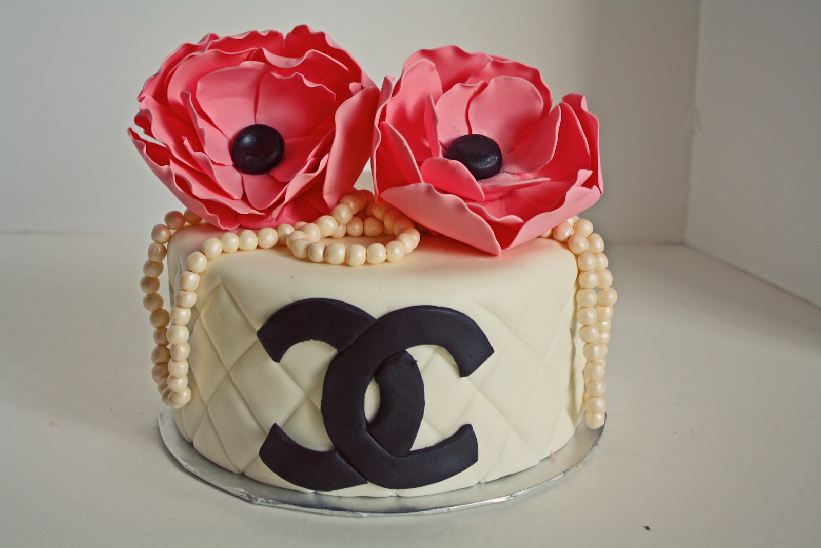Chanel, Pearls and Flowers birthday cake.