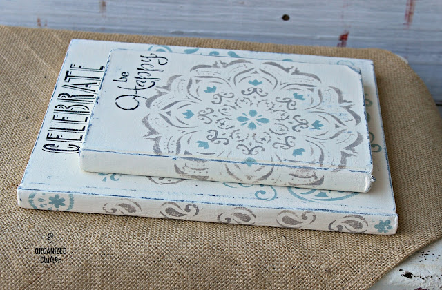 Decorative Up-cycled & Stenciled Thrift Shop Books #stencil #chalkpaint #upcycle