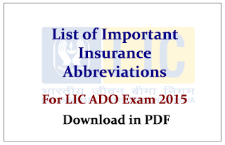 list abbreviations exams lic ado insurance important upcoming pdf
