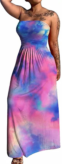 Strapless Tie Dye Maxi Dresses