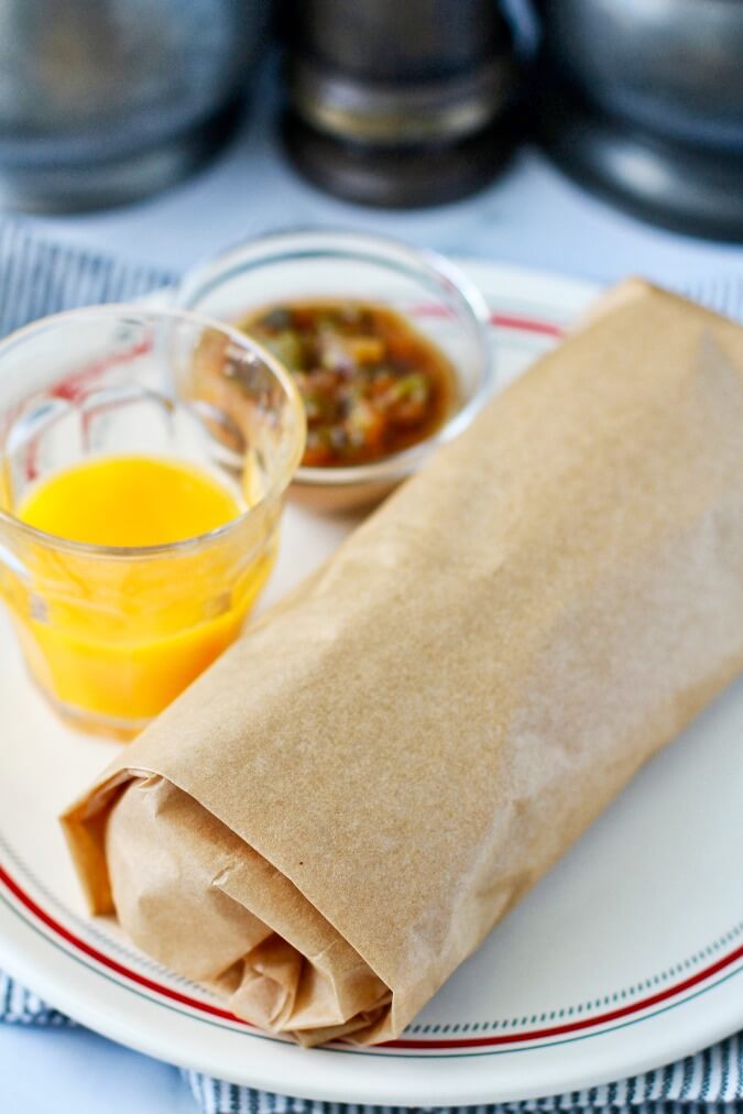 Famous Breakfast Burritos wrapped in parchment