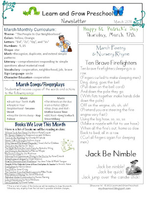 Learn and Grow Designs Website: March Preschool Newsletter Download ...