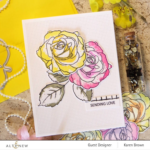 Two Altenew Roses on a Handmade Card