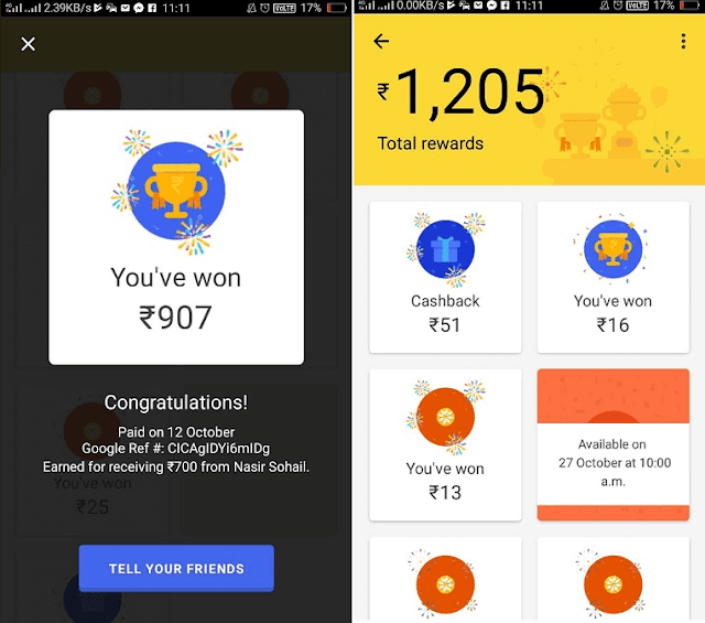 Google Tez Rewards for sending and receiving money