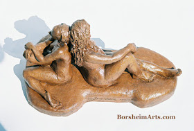 Waiting and Wondering Aerial View Terra-cotta Sculpture Two Women