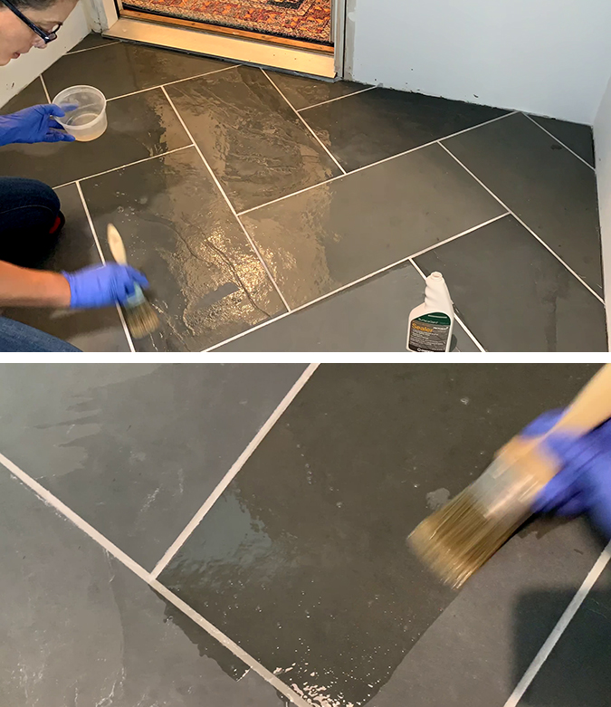 Blue Mountauk Slate Tile Install Remodelando la Casa
