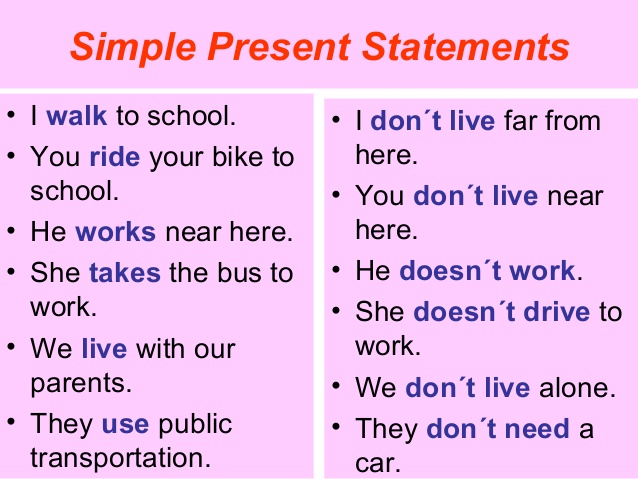 English Immersion Program Simple Present Statements