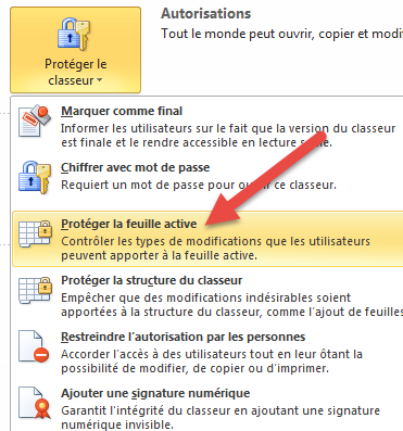 Fichier puis proteger la feuille