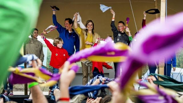 Queen Maxima of The Netherlands attended the opening of the new Scouting Estate Zeewolde a 70 acres area on the banks of Nuldernauw at the Horsterwold