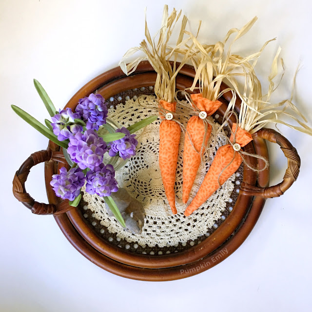 DIY No Sew Fabric Carrots on a Tray