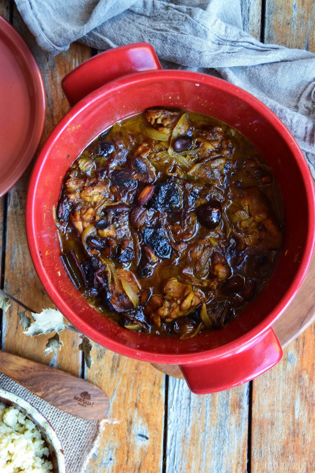 CHICKEN STEW IN COCOTTE WITH CHESTNUTS, PRUNES AND ALMONDS