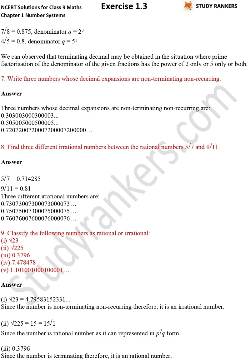 NCERT Solutions for Class 9 Maths Chapter 1 Number Systems Exercise 1.3 Part 4