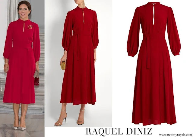 Crown Princess Mary wore Raquel Diniz Armonia red silk georgette dress