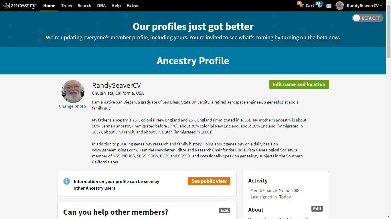 GeneaMusings Ancestry Announces Two Improved Features User Profiles